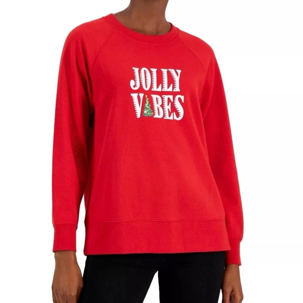 Style & Co. Women Cotton Blend Holiday Tee Sweatshirt Shirt Size 2X Oversized.